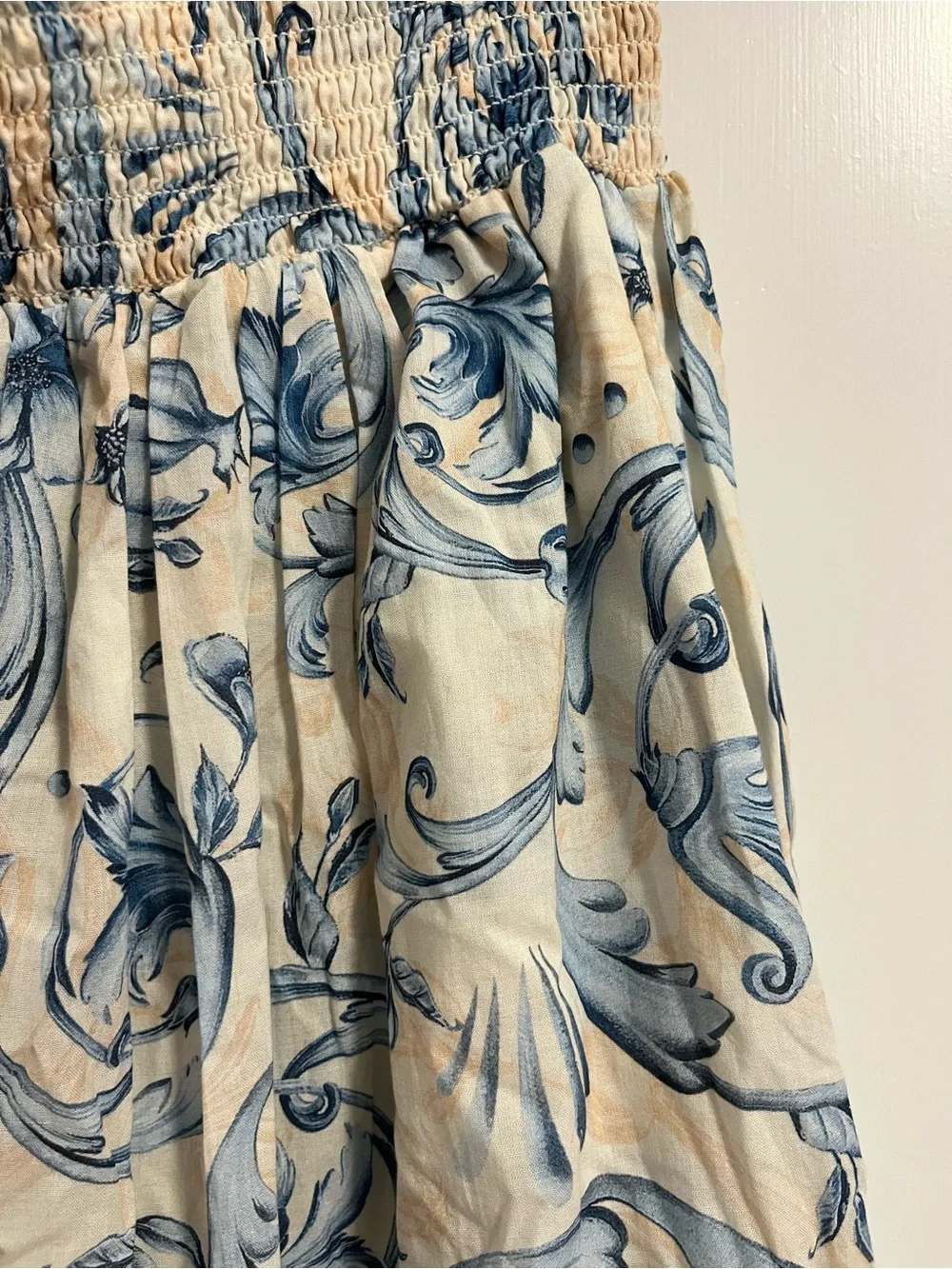 Agua Bendita Cream and Blue Floral Pants NWT